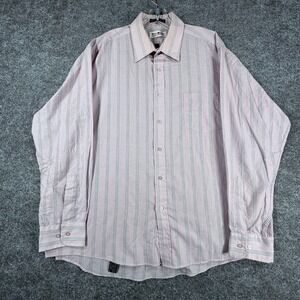 Visions Dress Shirts Mens 17 34/35 Pink Gray Vertical Striped Everyday Comfort‎